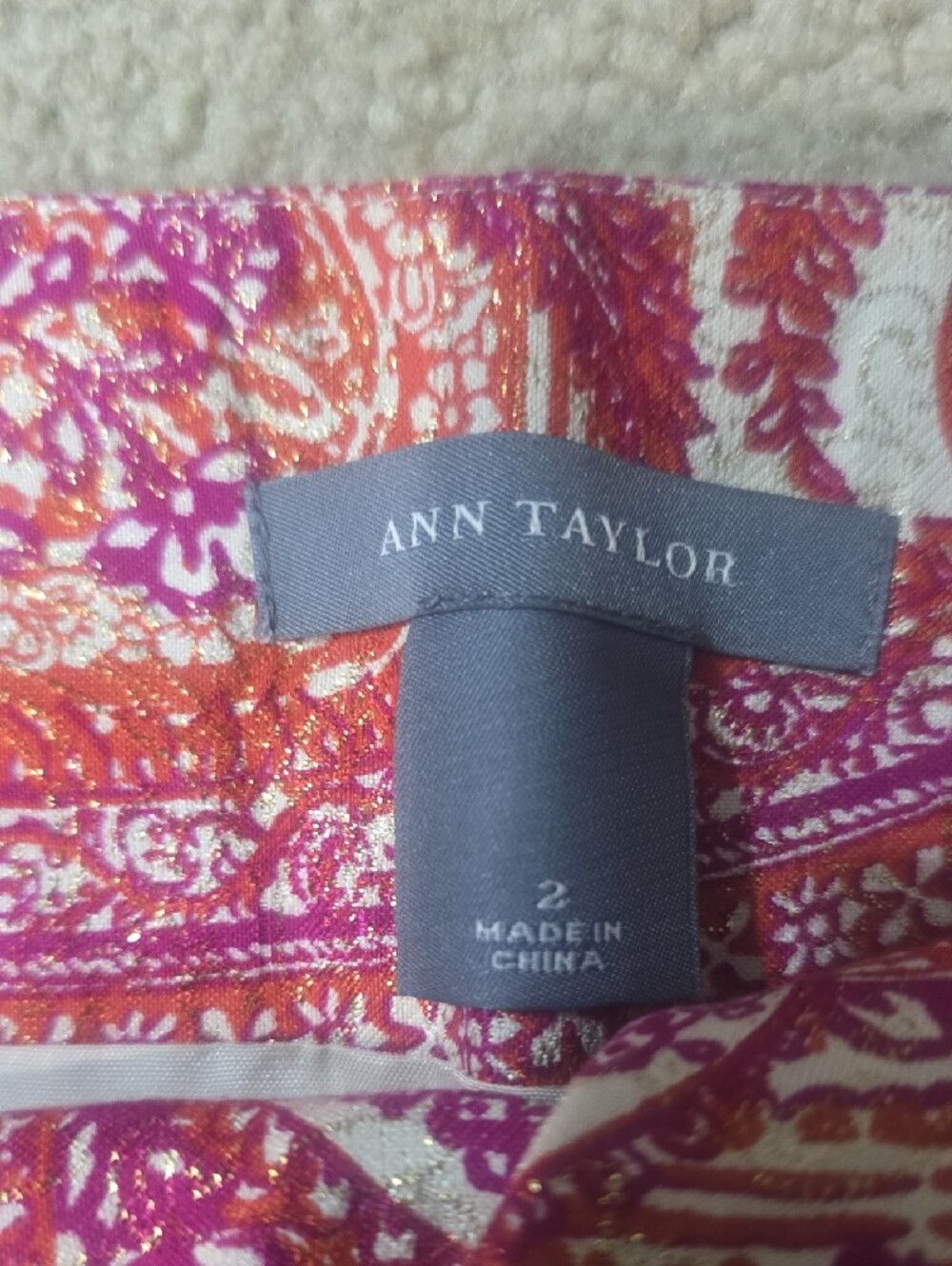 Ann Taylor Pink Paisley A-Line Skirt with Orange & Cream Accents - Picture 2 of 10